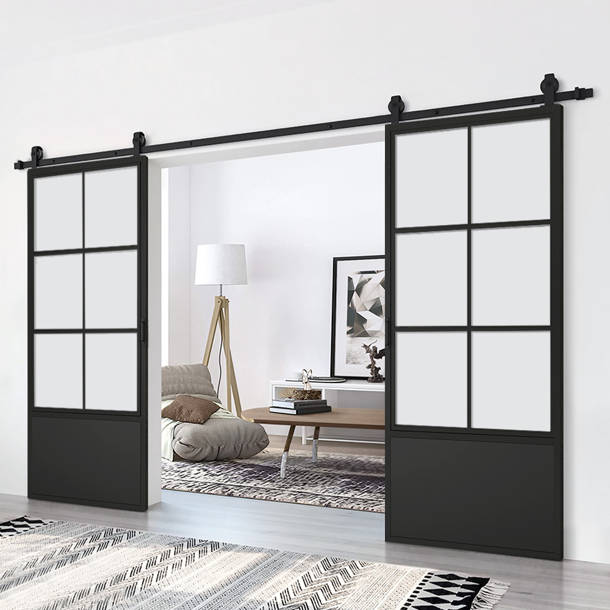 Calhome Glass and Metal Double Sliding Barn Door with Installation